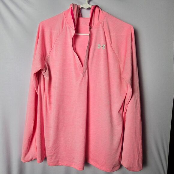 Under Armour Women's Hooded Sweatshirt Medium‎ Pink Long Sleeve 100% Polyester - Picture 1 of 16